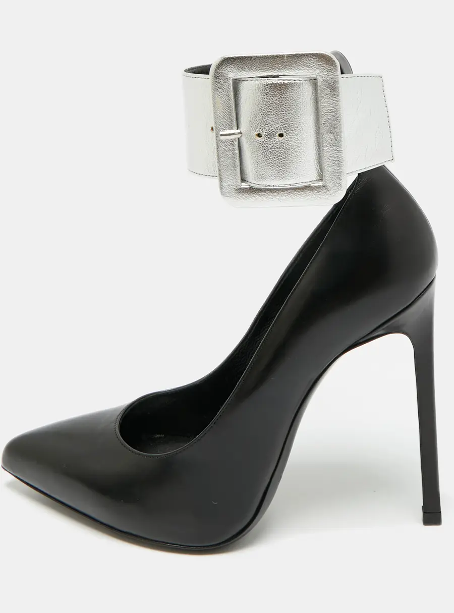 Saint Laurent Size 35.5 Black Leather Escarpin Ankle Cuff Pumps