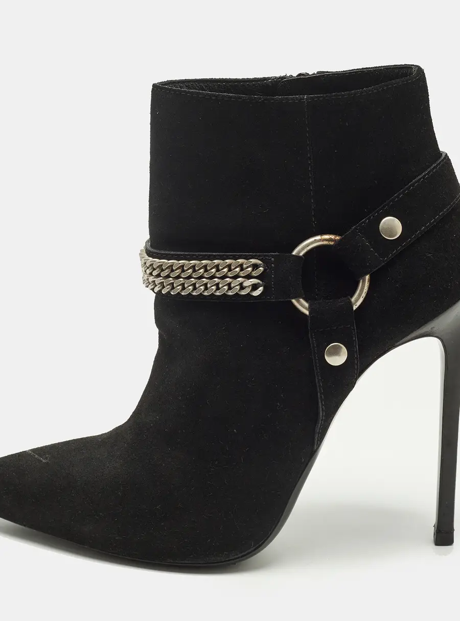 Saint Laurent Harness Chain Size 37.5 Black Suede Ankle Length Boots