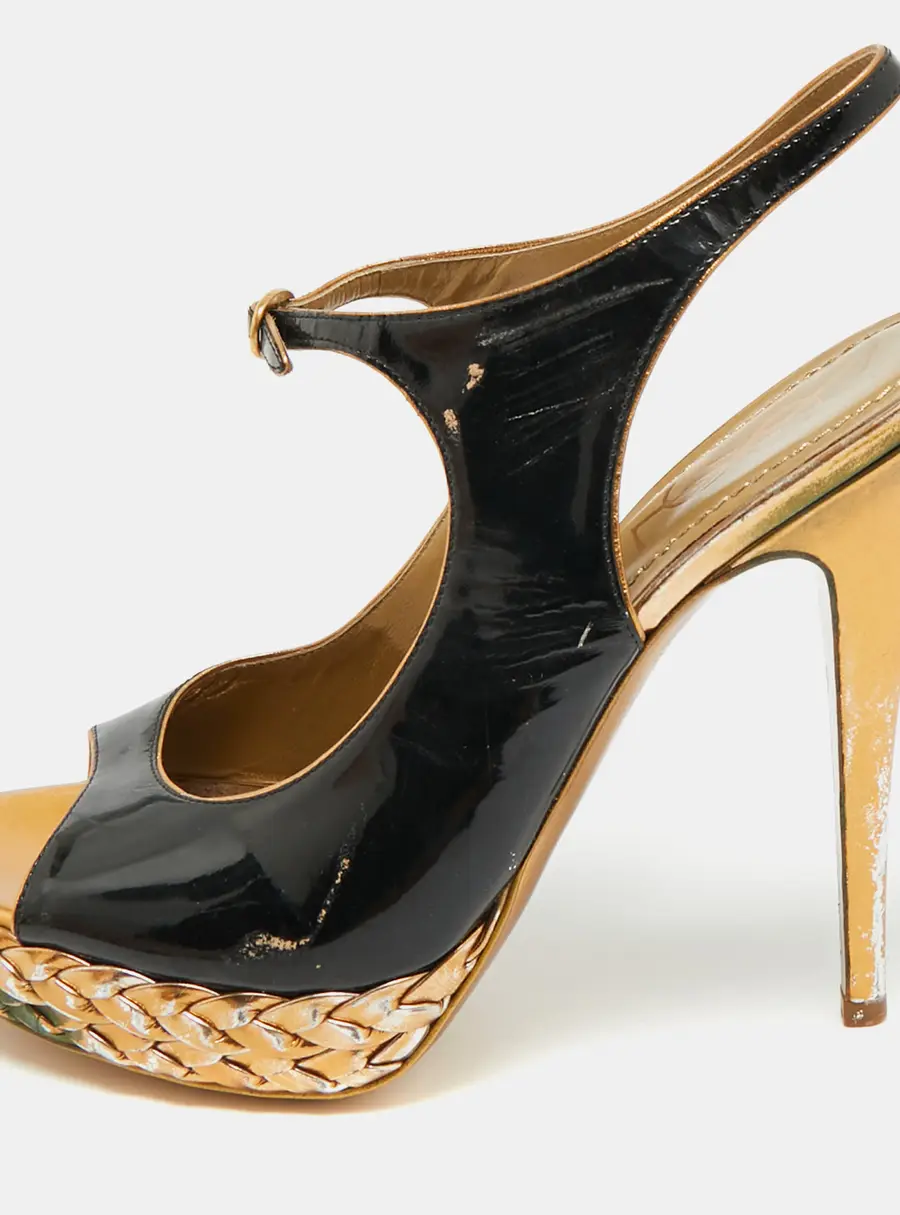Saint Laurent Size 38.5 Black Patent Leather Platform Ankle Strap Sandals