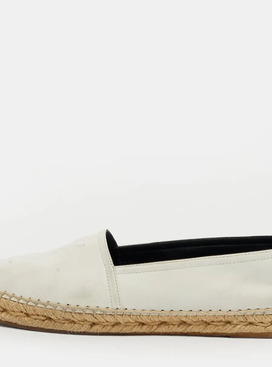 Saint Laurent Cassandre Size 37 White Leather Espadrille Flats