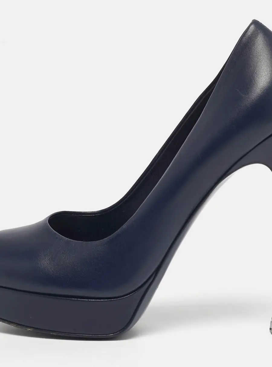 Saint Laurent Tribtoo Size 38.5 Navy Blue Leather Platform Pumps