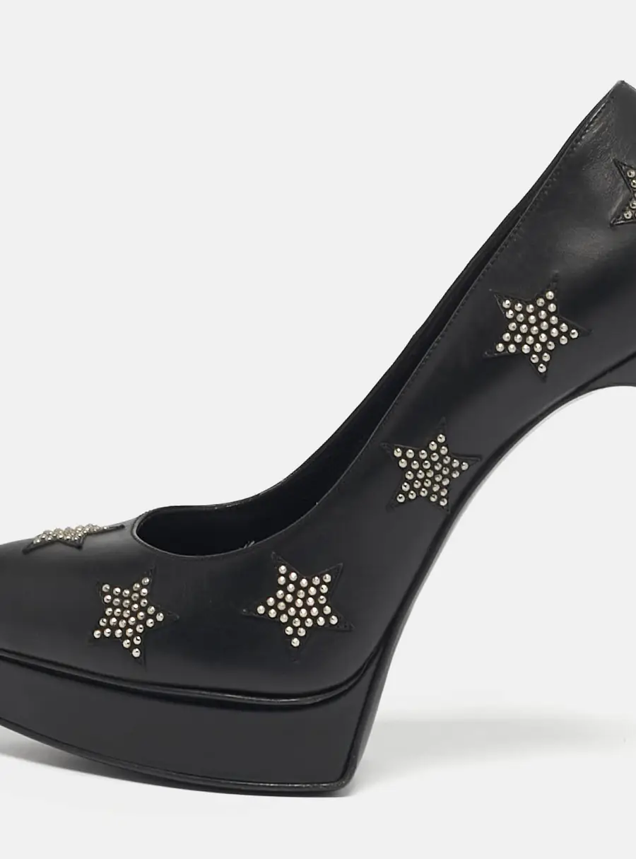 Saint Laurent Paris Janis Size 37.5 Black Leather Studded  Pumps