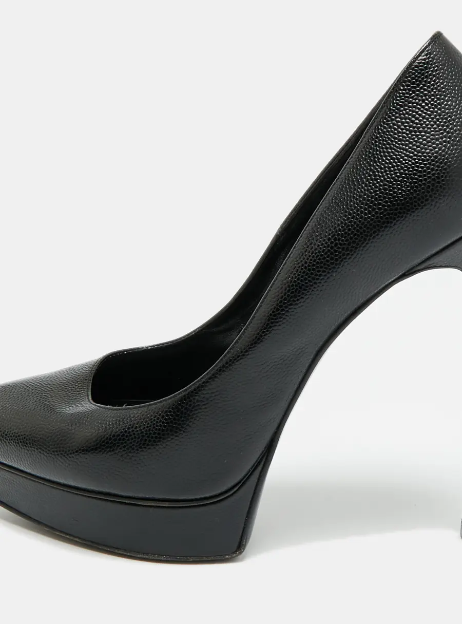 Saint Laurent Anja Size 37.5 Black Leather Platform Pumps