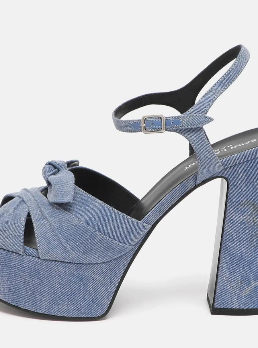 Saint Laurent Paris Candy Size 39.5 Blue Denim Ankle Strap Platform Sandals