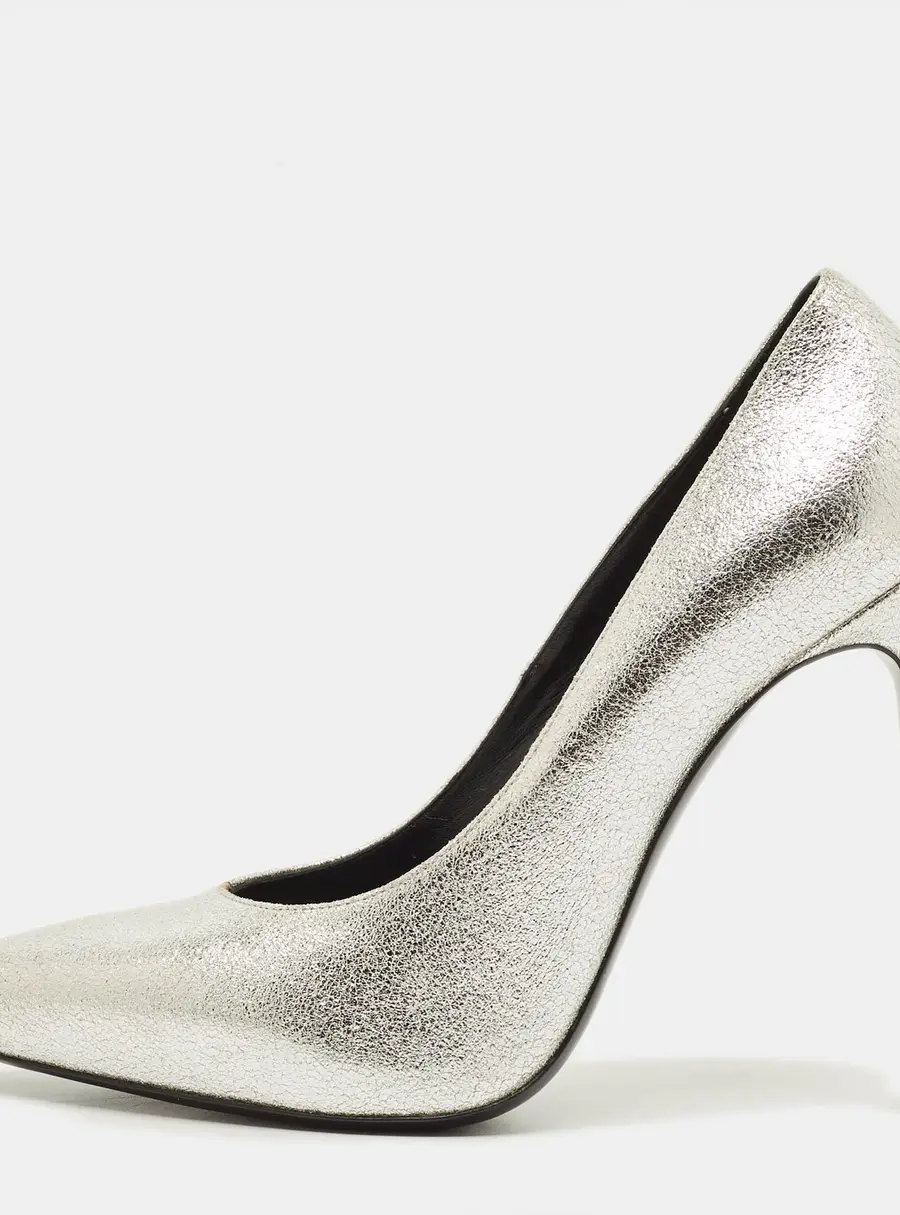 Saint Laurent Zoe Size 38.5 Silver Leather Pumps