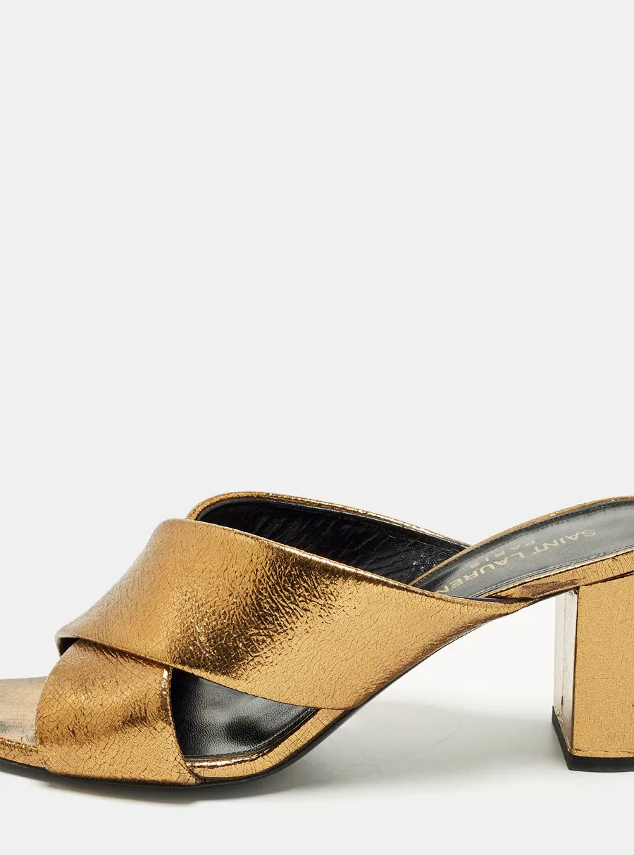 Saint Laurent Loulou Size 37 Gold Leather Slide Sandals