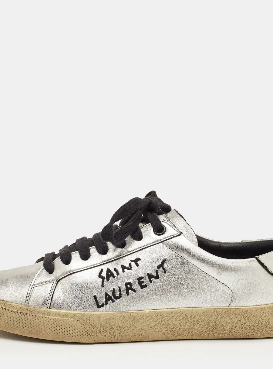 Saint Laurent Court Classic Size 36.5 Silver Leather Low Top Sneakers