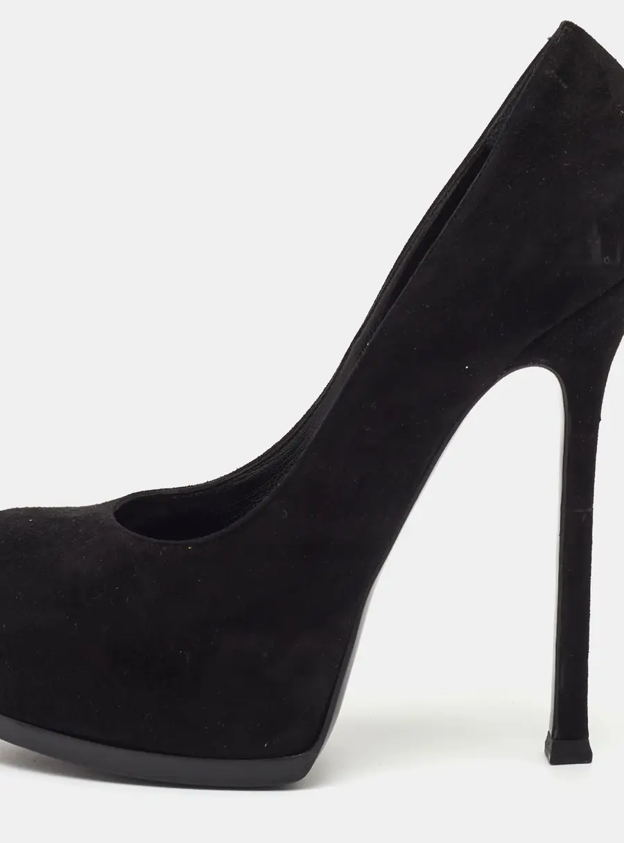 Saint Laurent Tribtoo Size 37.5 Black Suede Platform Pumps