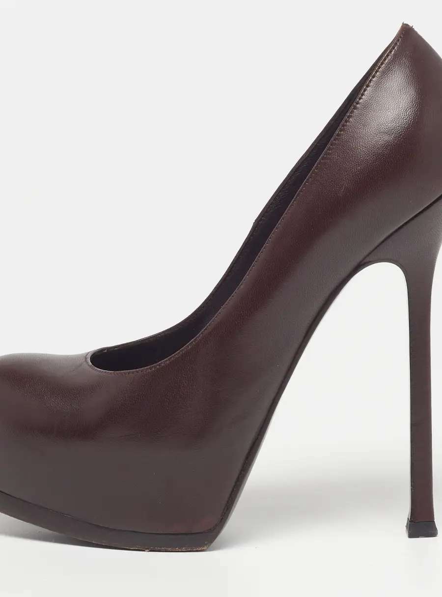 Saint Laurent Tribtoo Size 37.5 Brown Leather Platform Pumps