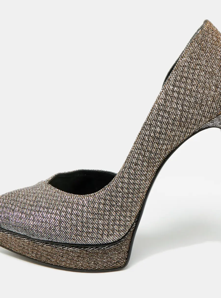 Saint Laurent Janis Size 39 Metallic Lurex Fabric Platform Pumps