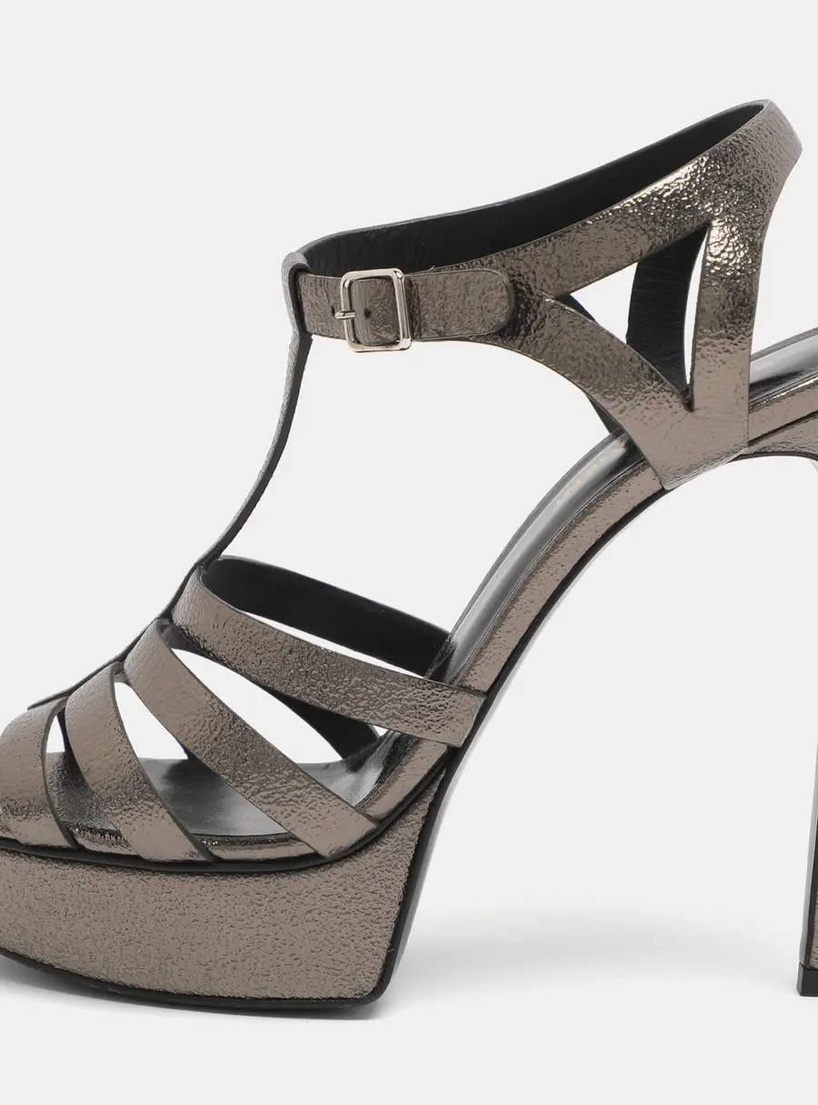 Saint Laurent Paris Metallic Leather Bianca Platform Sandals Size 41
