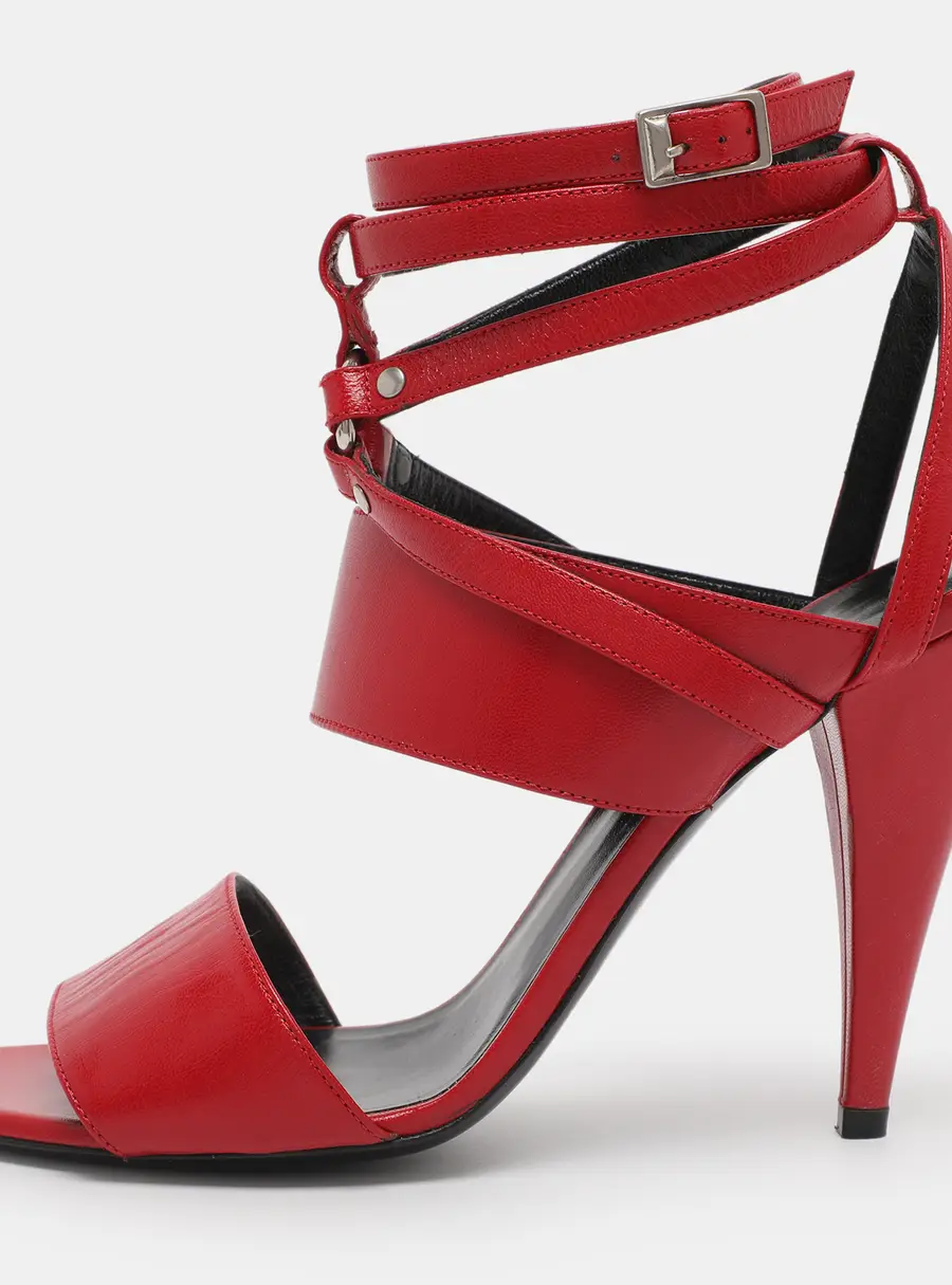 Saint Laurent Paris Red Leather Ankle Strap Sandals Size 38.5