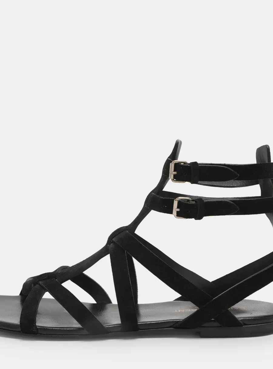 Saint Laurent Paris Black Suede Gladiator Sandals Size 38