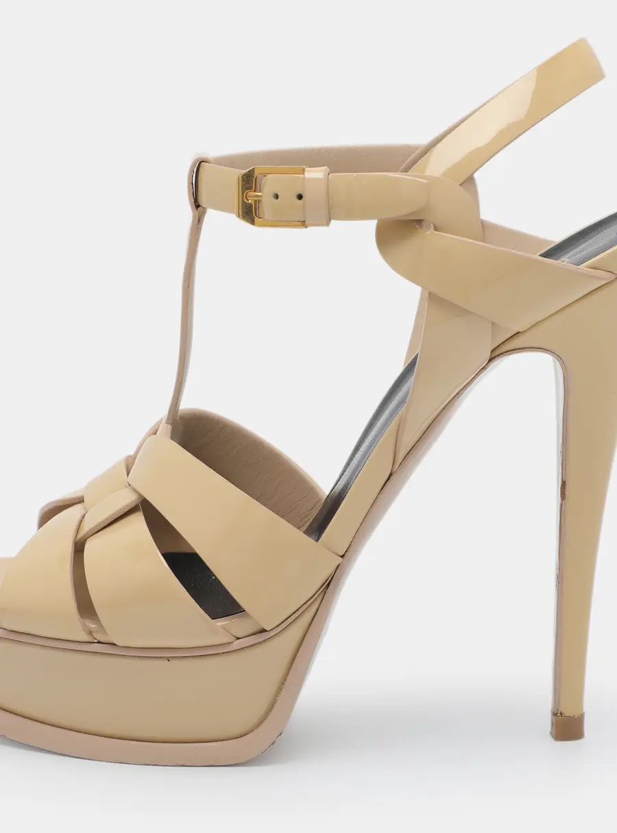 Saint Laurent Tribute Size 38 Beige Patent Leather Platform Sandals