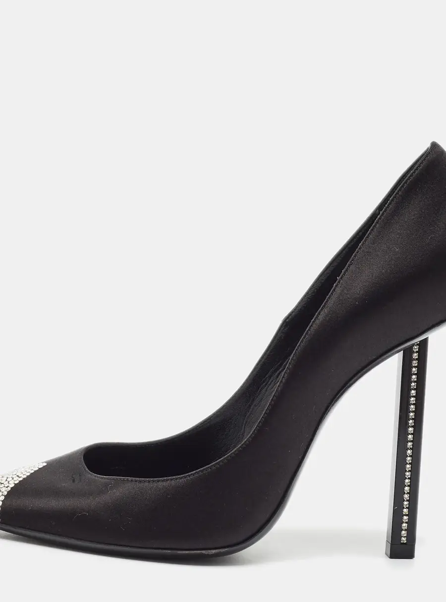 Saint Laurent Tower 110 Size 37 Black Satin Crystal Embellished Pumps