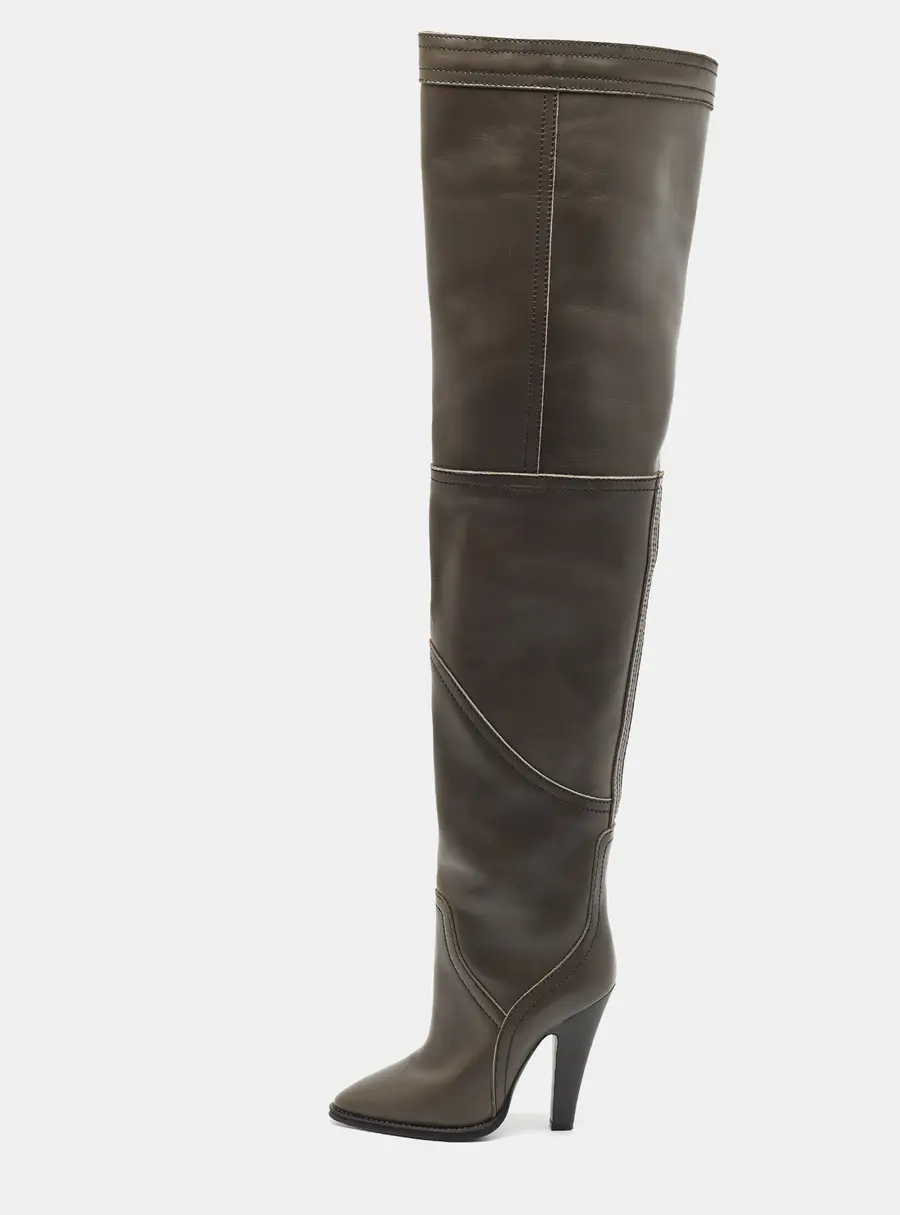 Saint Laurent Kensington Size 38.5 Green Leather Knee Length Boots