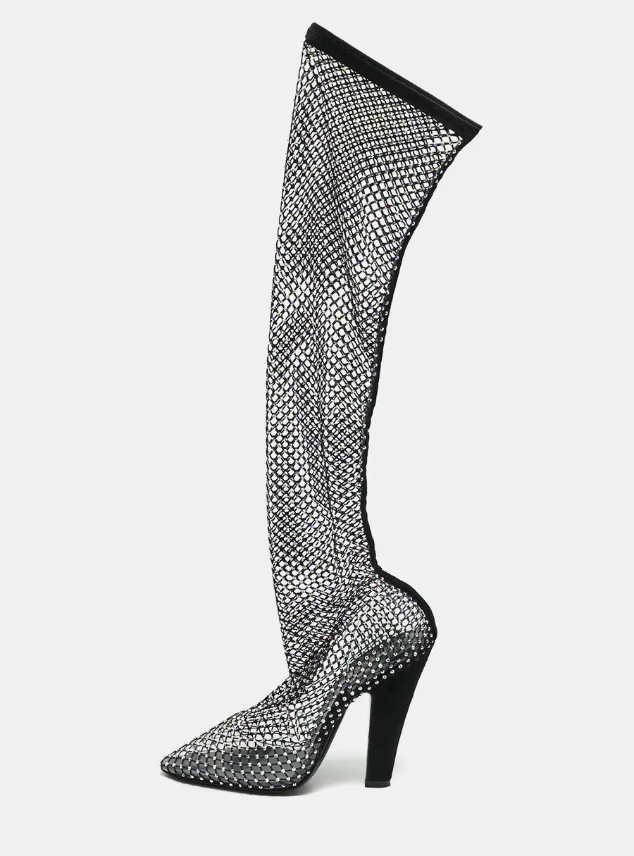 Saint Laurent Koller Size 38 Black Net and PVC Knee Length Boots
