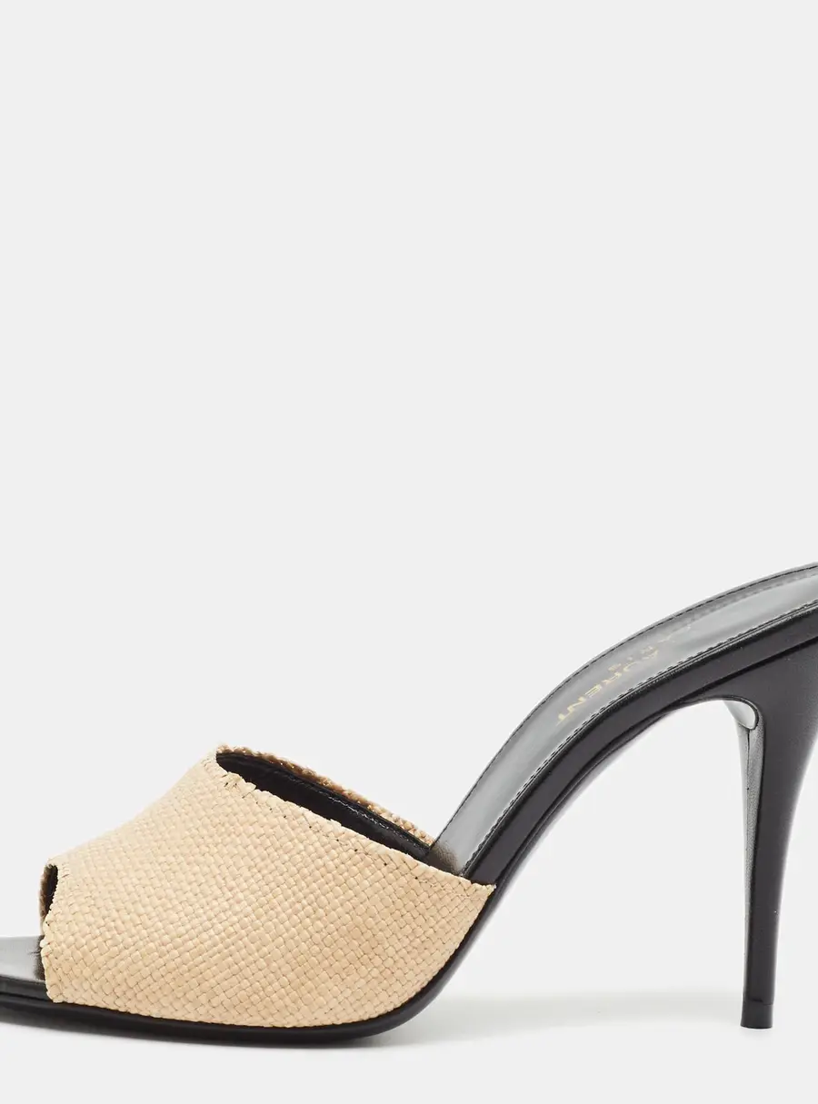 Saint Laurent LA 16 Size 38 Brown Raffia Slide Sandals