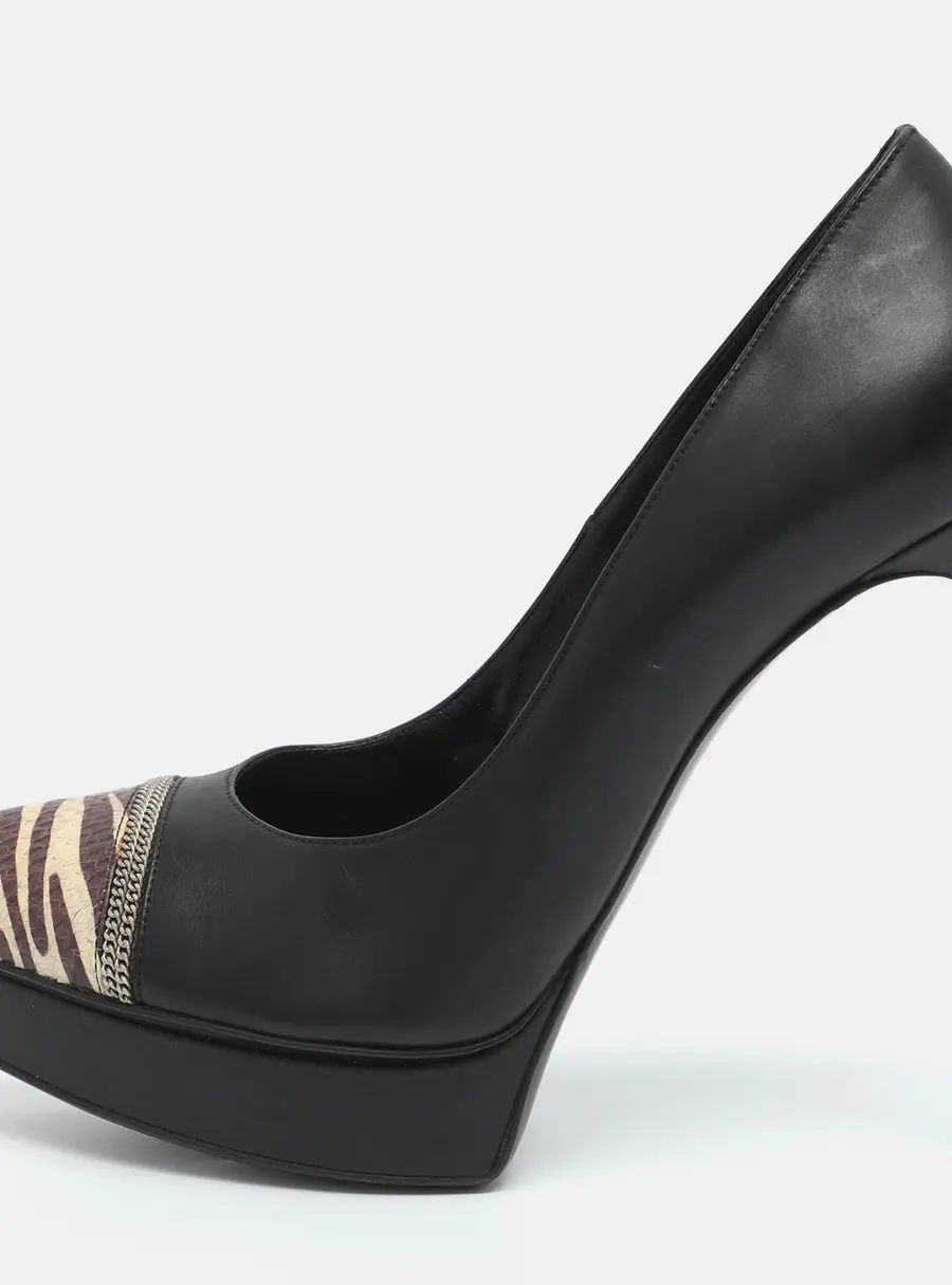 Saint Laurent Janis Size 38.5 Black Leather Platform Pumps