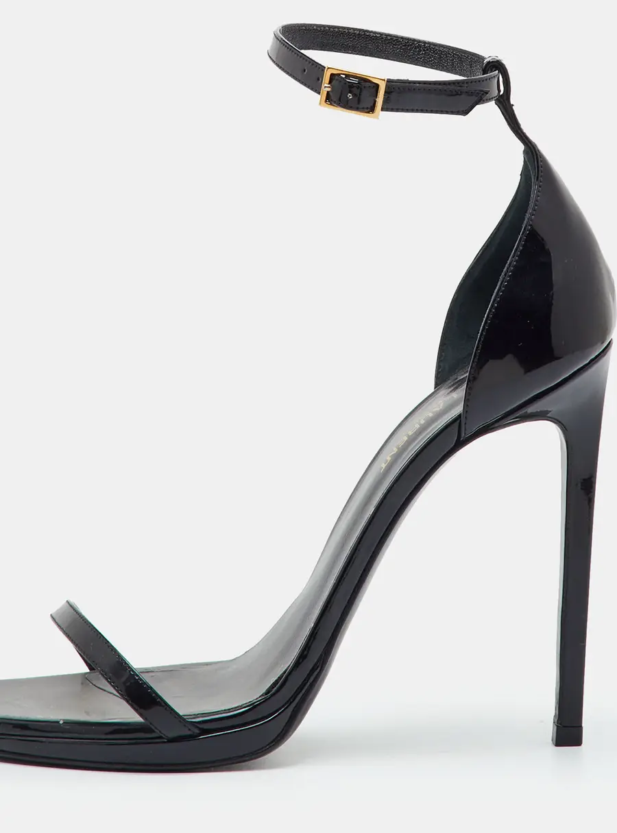 Saint Laurent Size 38.5 Black Patent Leather Ankle Strap Sandals