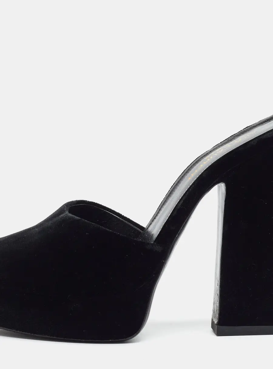 Saint Laurent Debbie Size 37.5 Black Velvet Slide Sandals