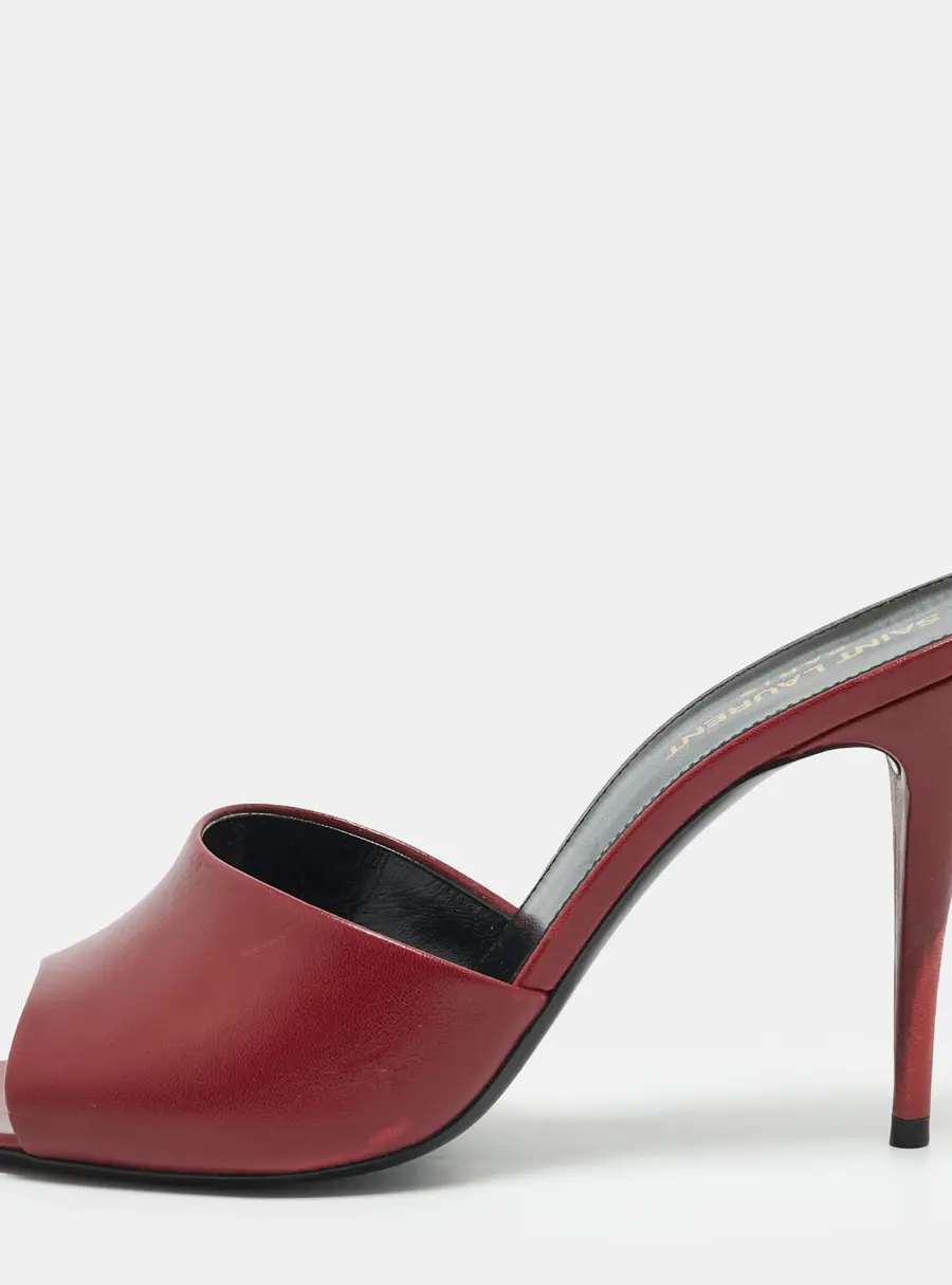 Saint Laurent LA 16 Size 39.5 Red Leather Slide Sandals