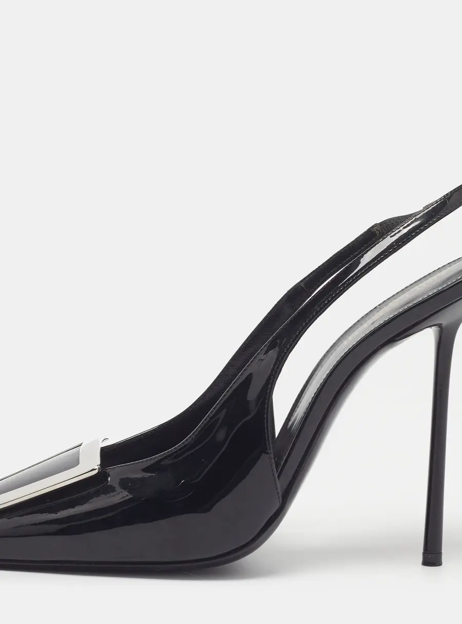 Saint Laurent George Size 41 Black Patent Leather Slingback Pumps