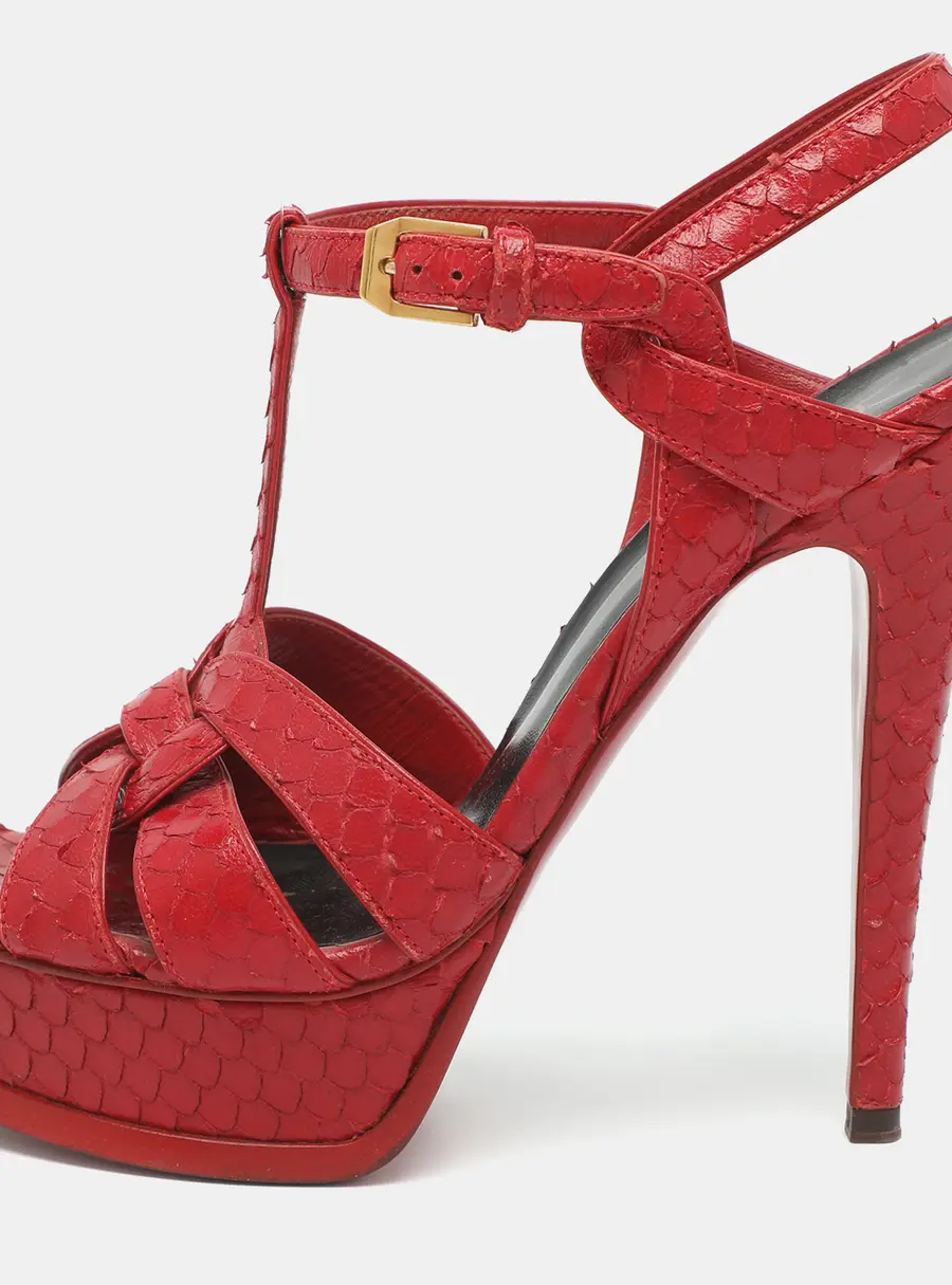 Saint Laurent Size 36.5 Red Python Embossed Leather Platform Sandals