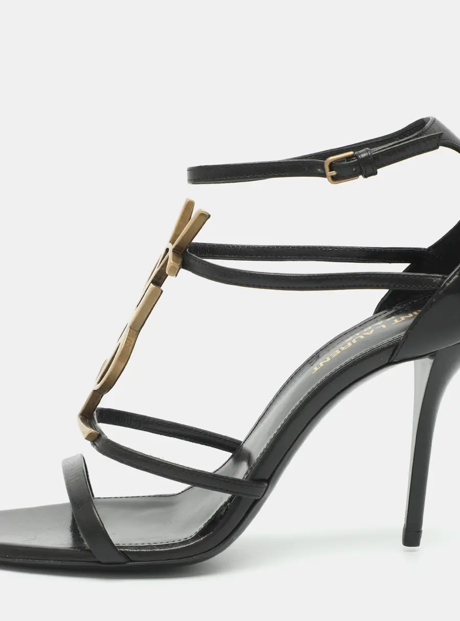 Saint Laurent Cassandra Size 38.5 Black Leather Ankle Strap Sandals