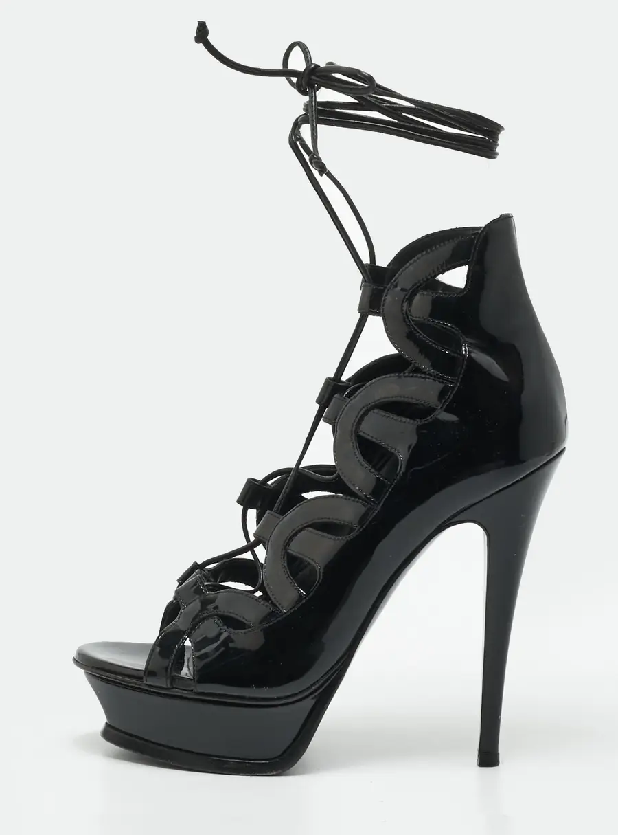 Saint Laurent Size 36.5 Black Patent Leather Platform Gladiator Sandals