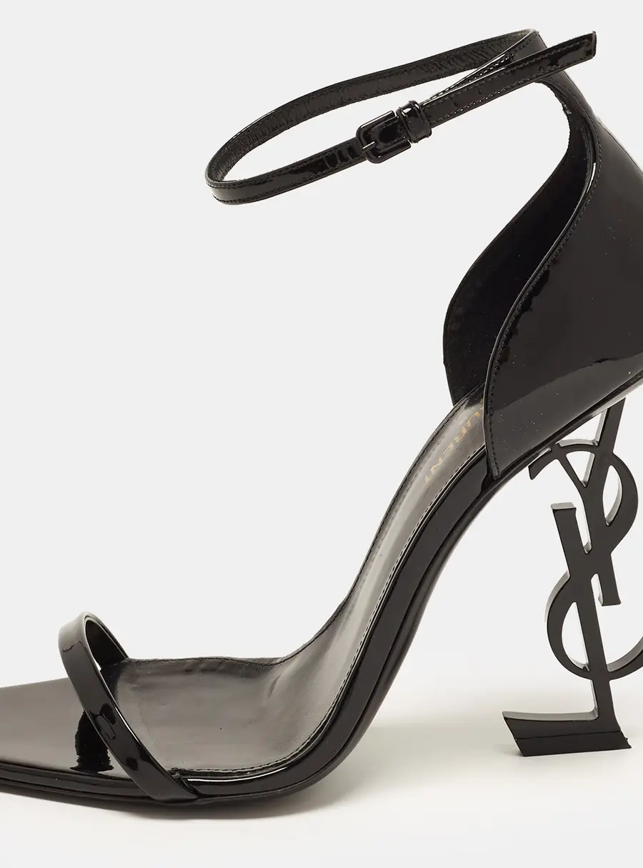 Saint Laurent Opyum Size 39 Black Patent Leather Ankle Strap Sandals