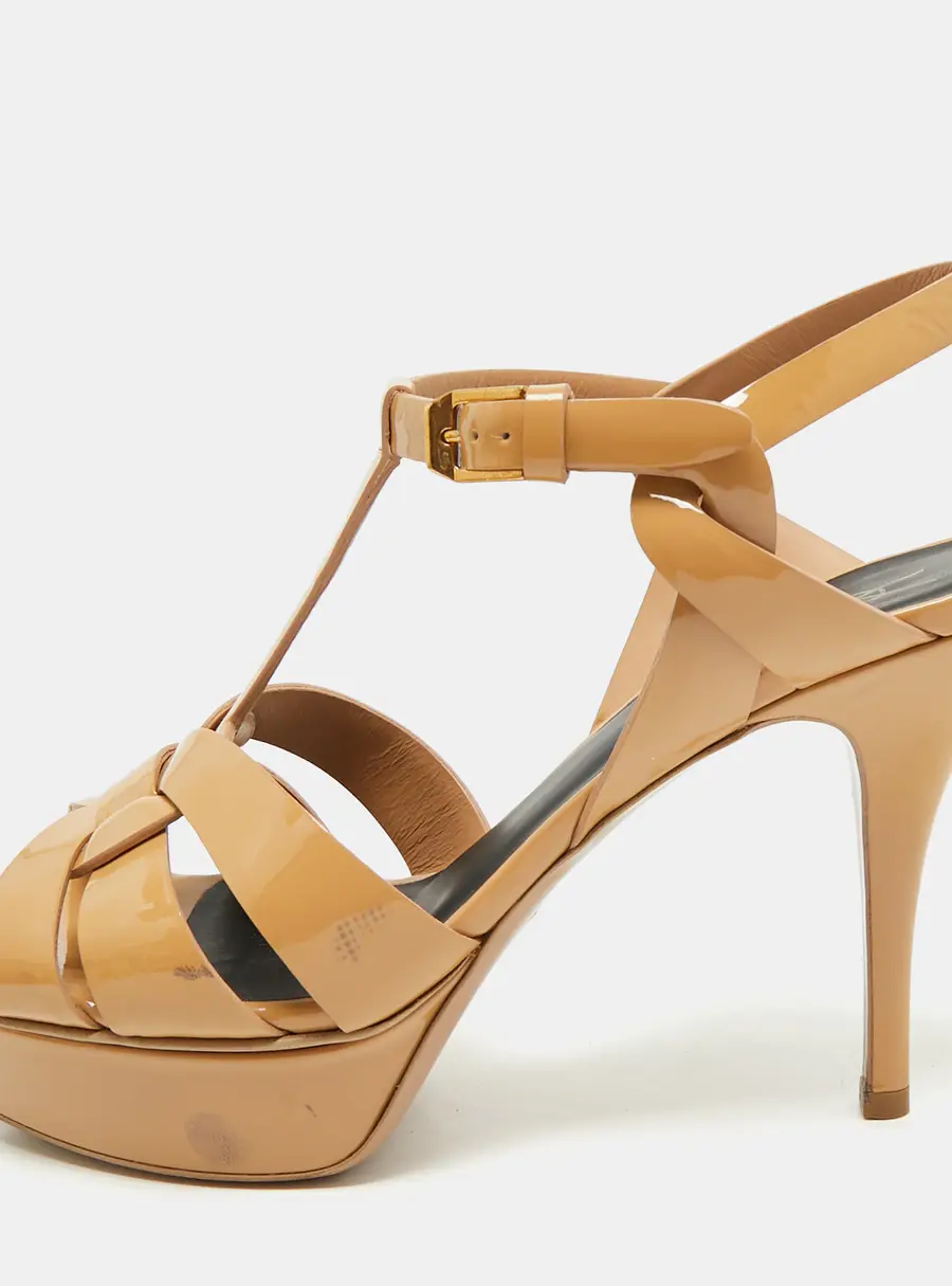Saint Laurent Tribute Size 38.5 Beige Patent Leather Platform Sandals