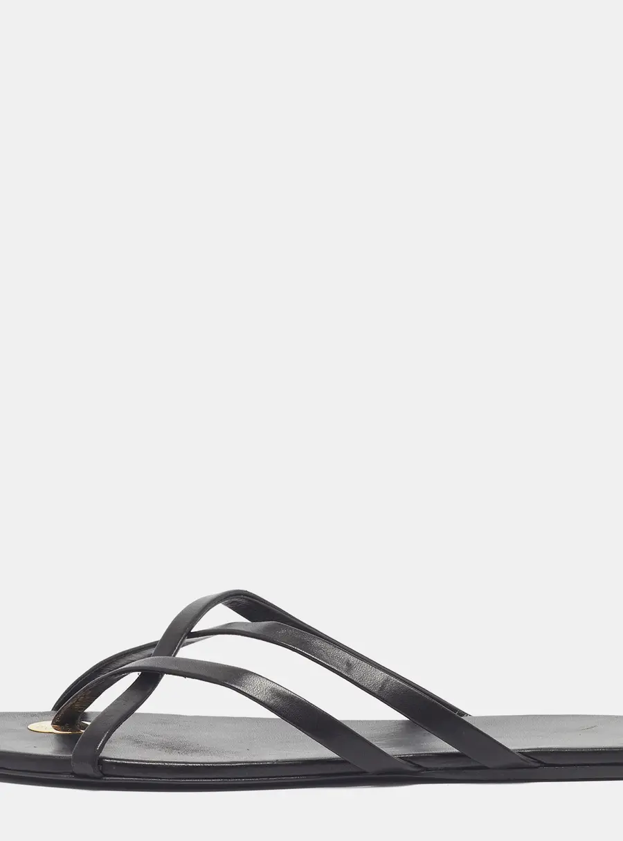 Saint Laurent Size 40 Black Leather Criss Cross Strap Flat Slides