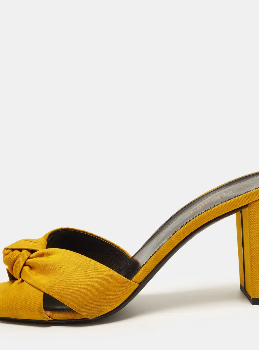 Saint Laurent Bianca Size 41 Mustard Yellow Fabric Knotted Slide Sandals
