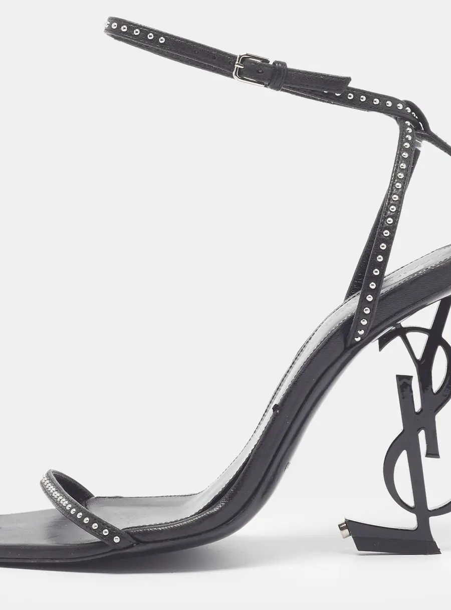 Saint Laurent Opyum Size 36.5 Black Leather Ankle Strap Sandals