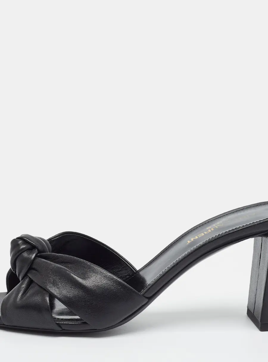 Saint Laurent Bianca Size 37.5 Black Leather Knotted Slide Sandals