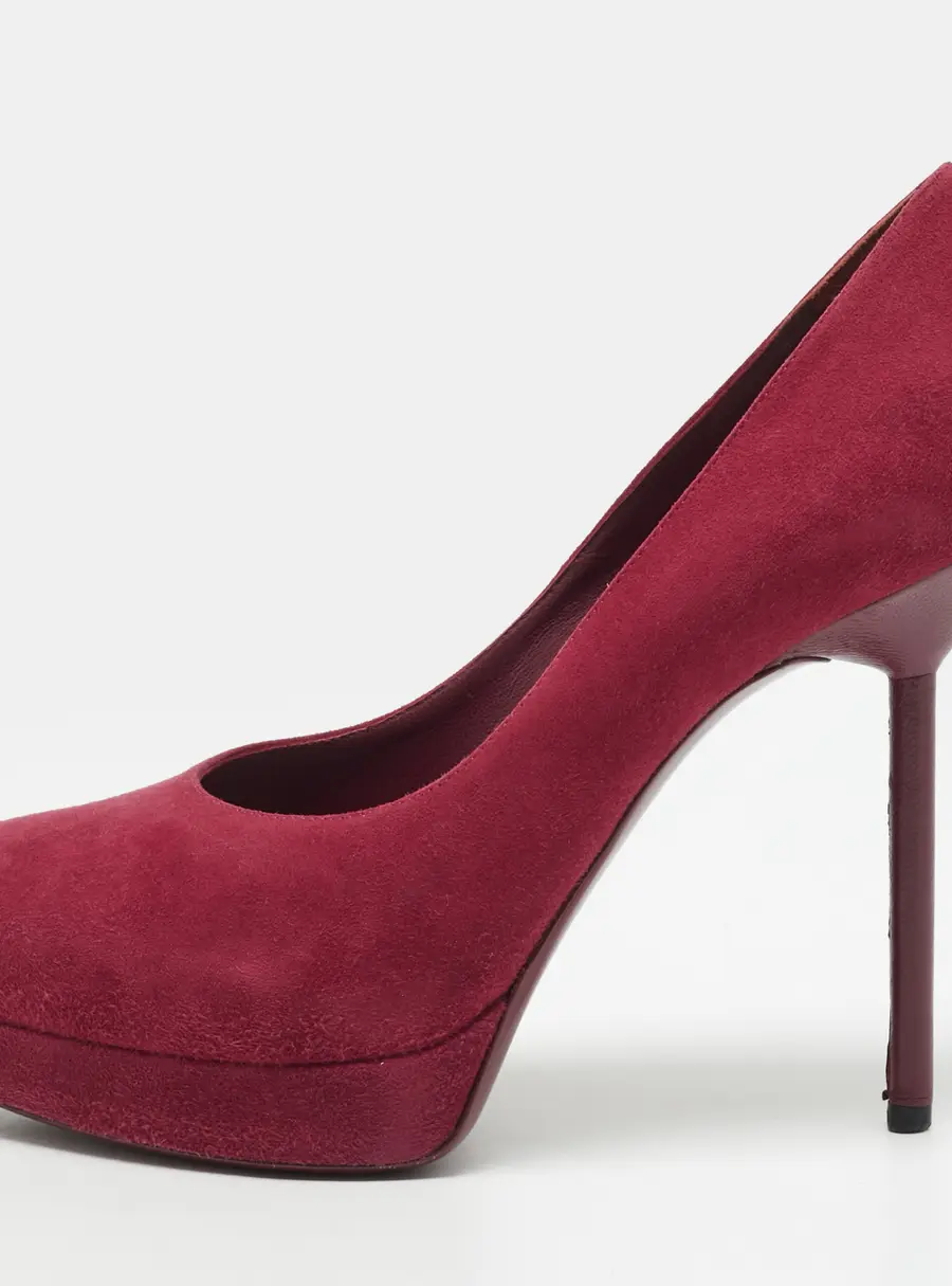 Saint Laurent Tribtoo Size 38 Purple Suede Platform Pumps