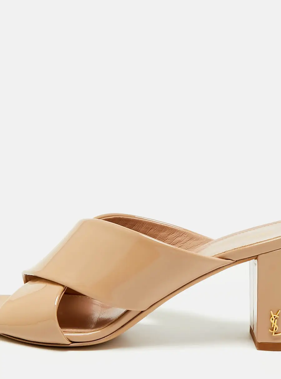 Saint Laurent Loulou Size 36 Beige Patent Leather Slide Sandals