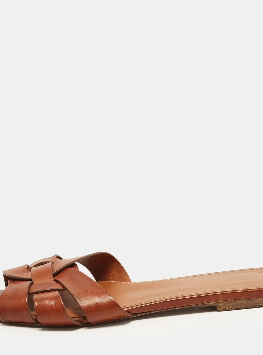 Saint Laurent Nu Pieds Tribute Size 40 Brown Leather Flat Slide