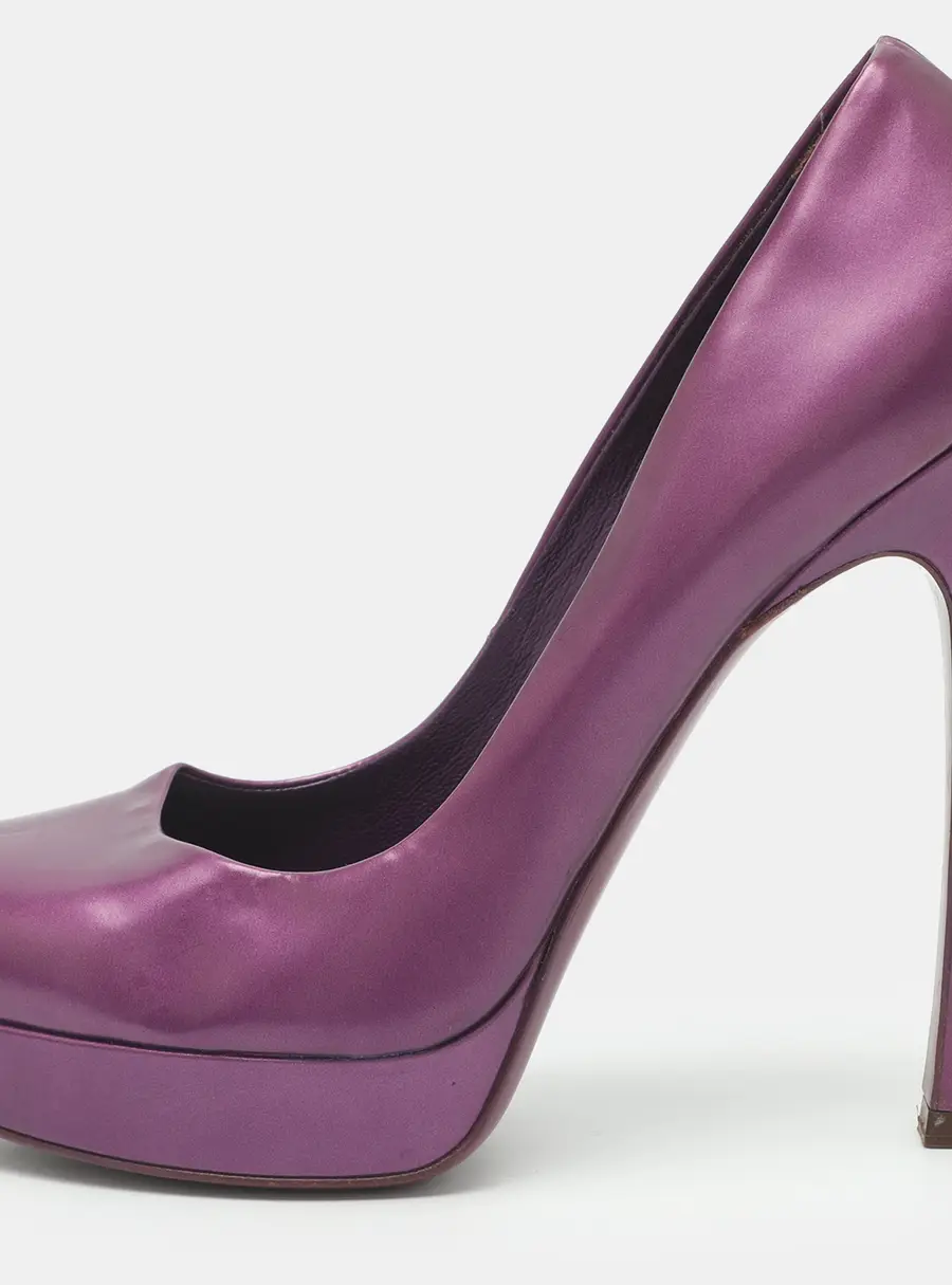 Saint Laurent Tribtoo Size 38.5 Purple Leather Platform Pumps