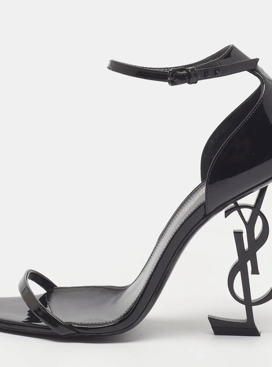 Saint Laurent Opyum Size 40 Black Patent Leather Ankle Strap Sandals