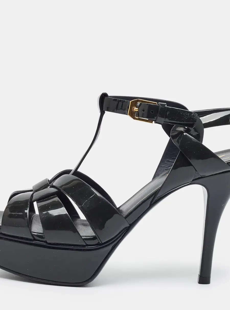 Saint Laurent Tribute Size 35.5 Black Patent Leather Platform Sandals