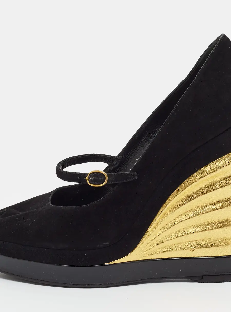 Saint Laurent Palais Size 39.5 Black Suede Wedge Pumps