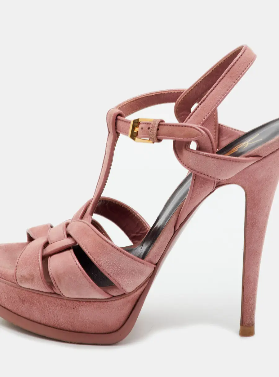 Saint Laurent Tribute Size 37 Pink Suede Platform Sandals