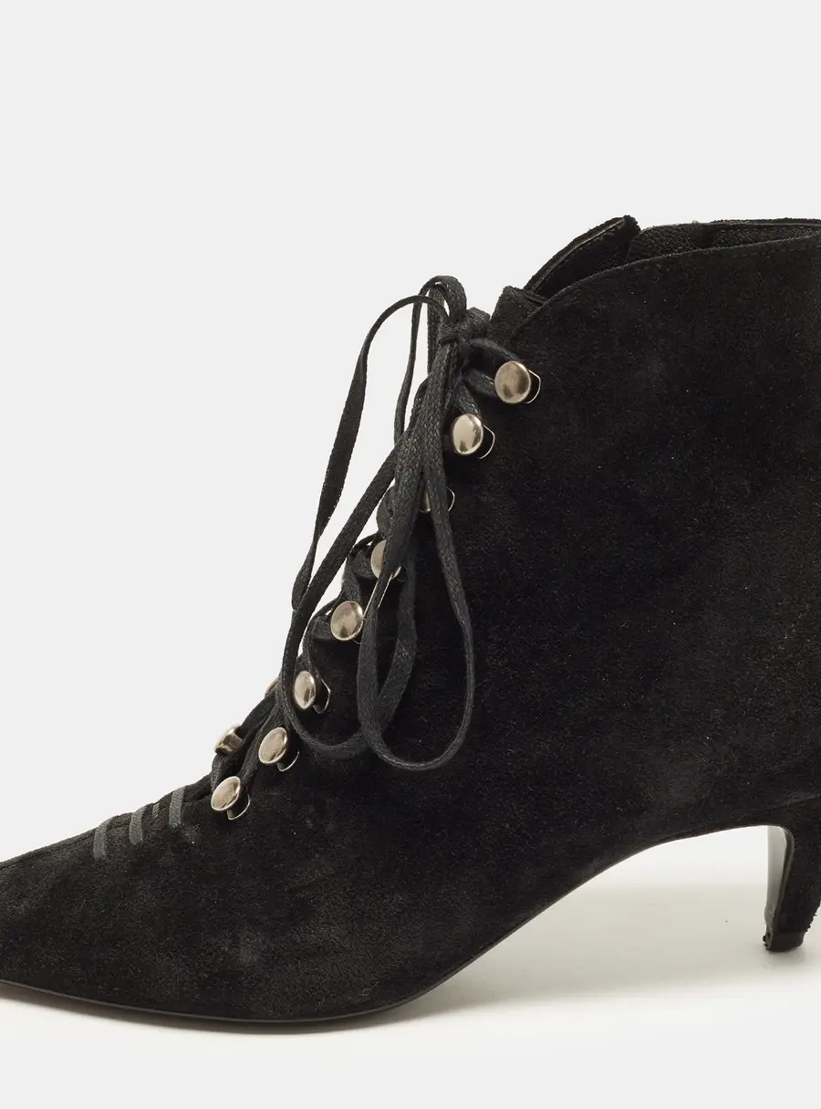 Saint Laurent Size 37.5 Black Suede Ankle Length Boots