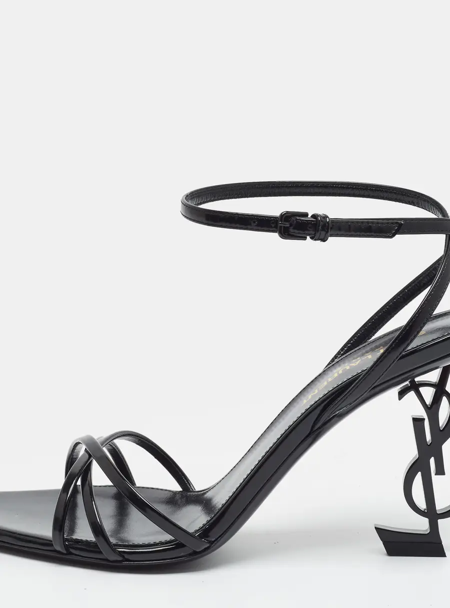 Saint Laurent Opyum Size 37 Black Patent Leather Ankle Strap Sandals