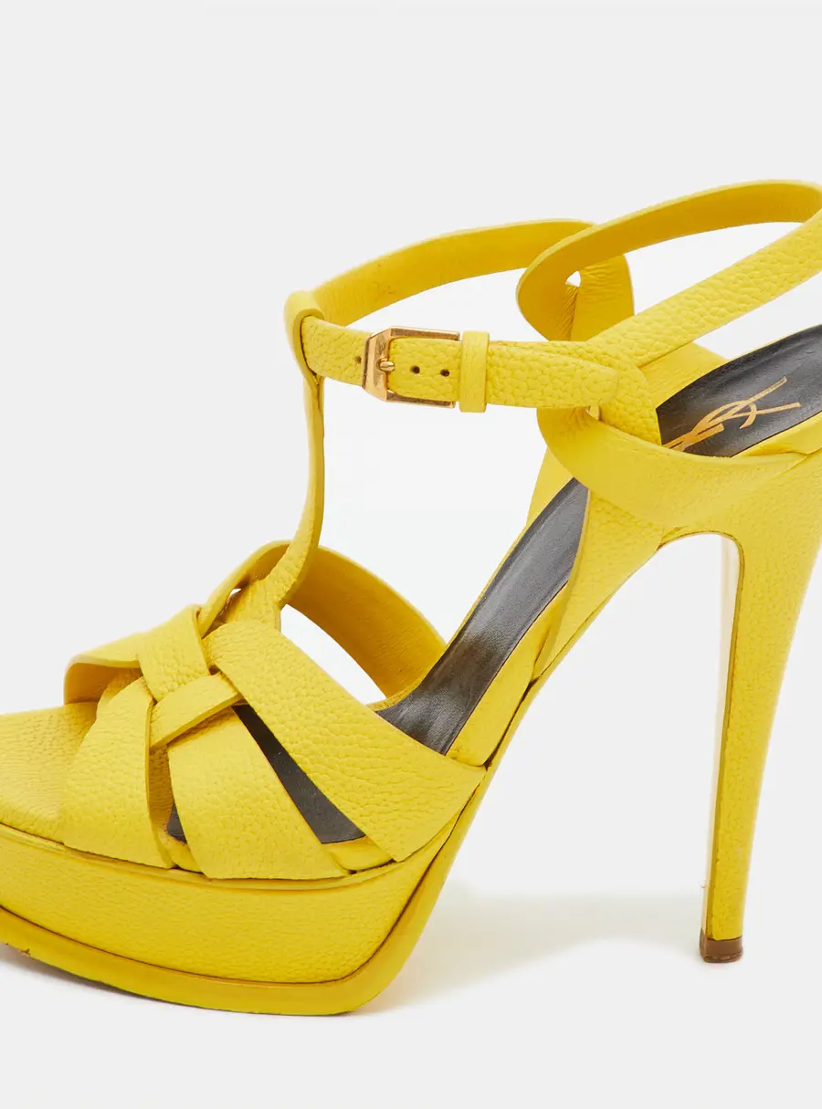 Saint Laurent Tribute Size 37 Yellow Leather Platform Sandals