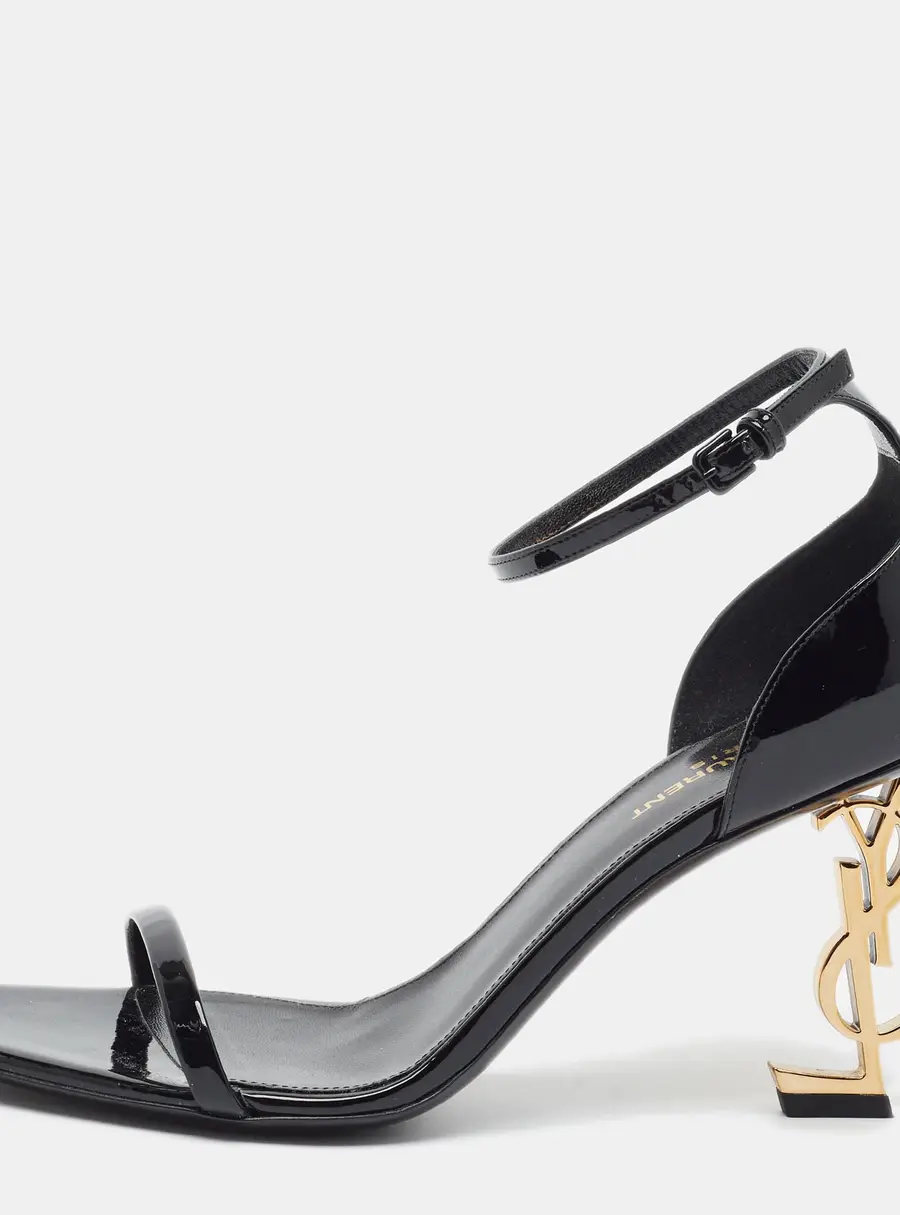 Saint Laurent Opyum Size 39 Black Patent Leather Ankle Strap Sandals