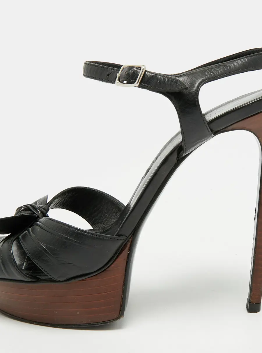 Saint Laurent Candy Size 37 Black Leather Ankle Strap Platform Sandals