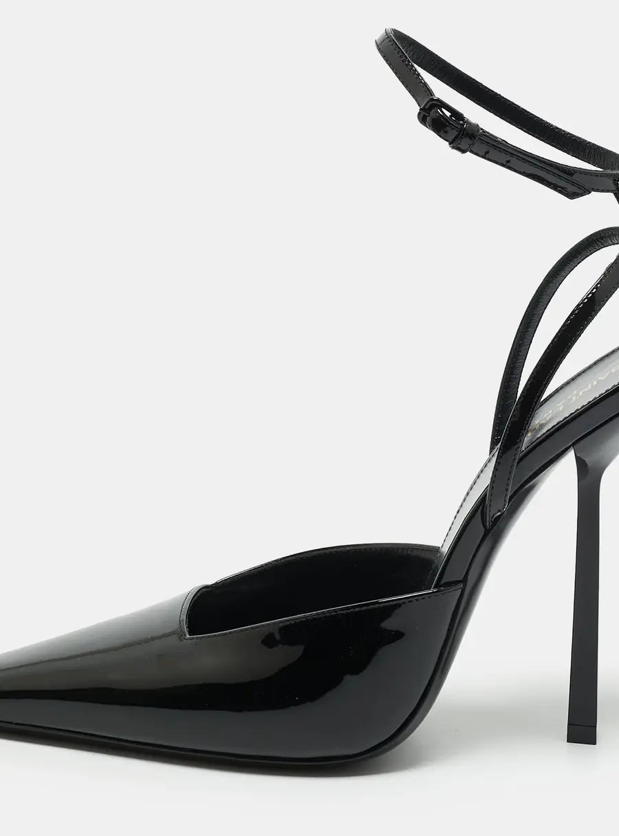Saint Laurent Anouk Size 41 Black Patent Leather Crystal Embellished Ankle Strap Pumps